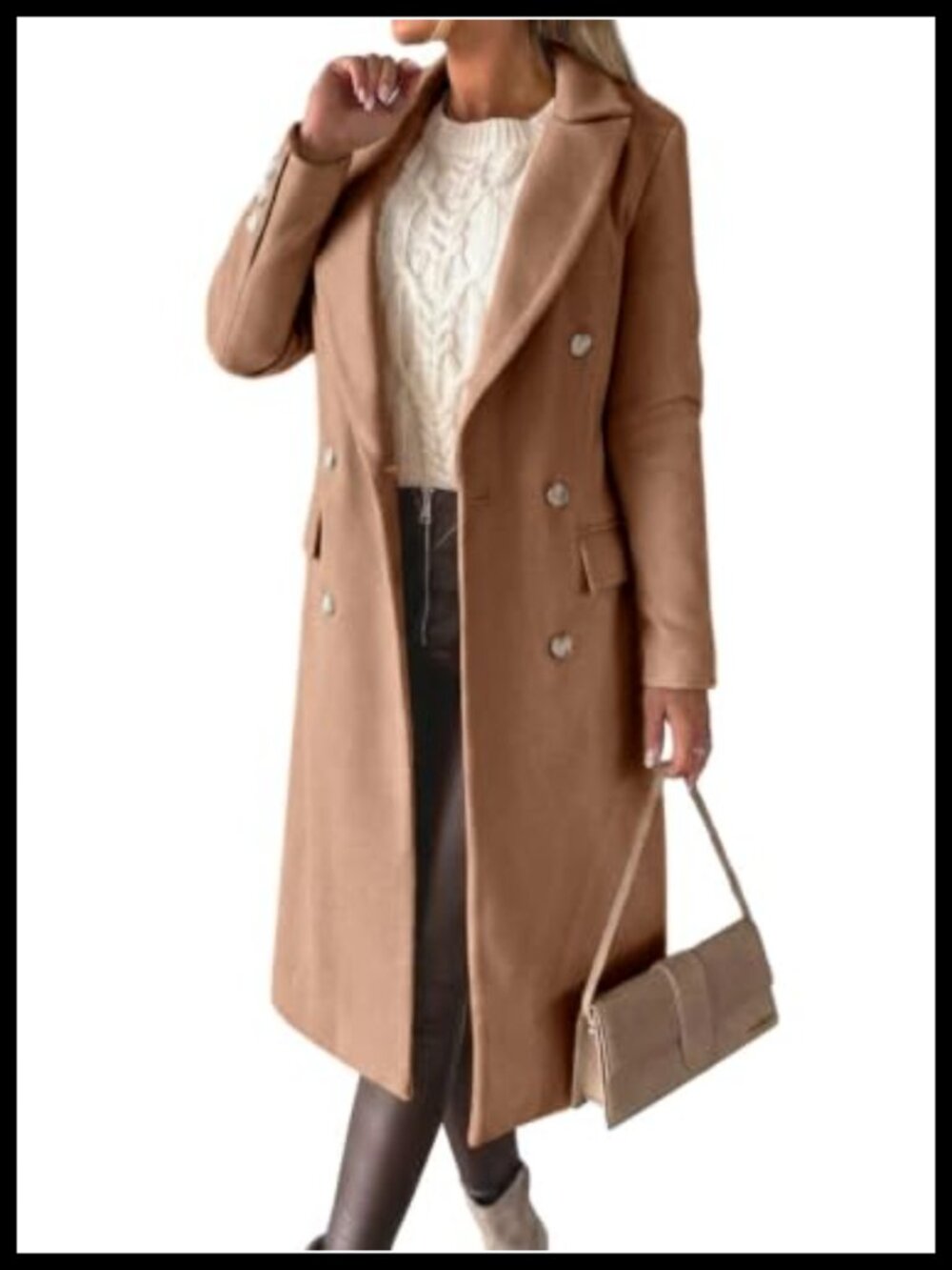 Womens Long Wool Coat Double Breasted Trench Coat Fall Winter Peacoat